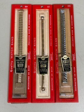Lot of 3 Vintage NOS Brite Watch Bands Made for Timex Gold Silver Expansion